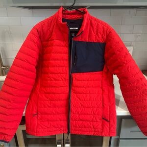 Lands' End Red Puffer Jacket with Navy Accents